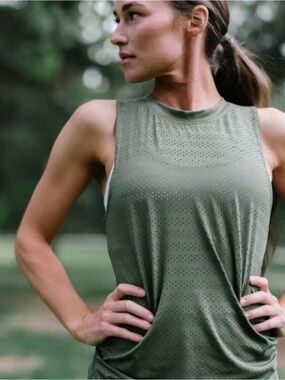 Women’s Olive Green Perforated Sleeveless Top